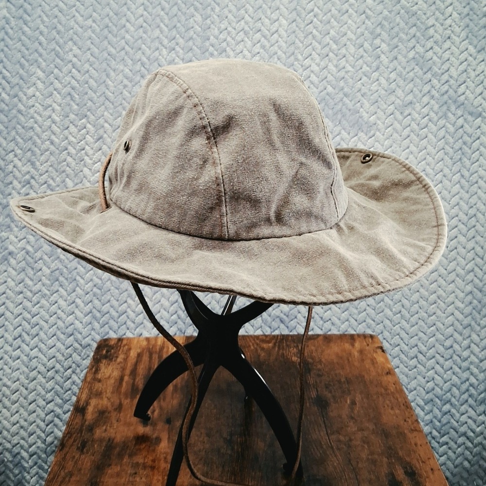 Dorfman Pacific Weathered Cotton Safari Hat Khaki Brown Snap Up Wide Brim XL